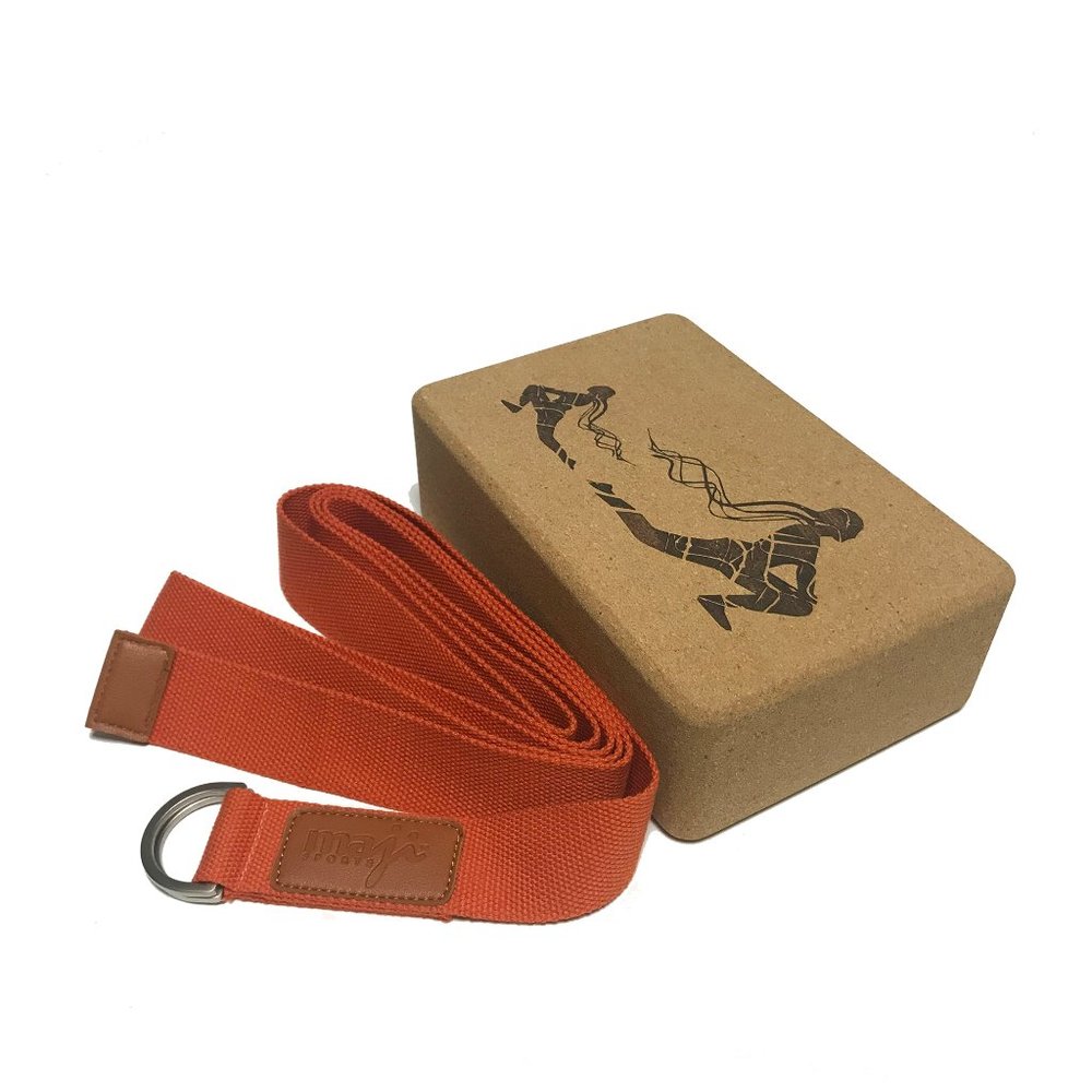 Laser Engraved Cork Block & Strap Combo-Orange